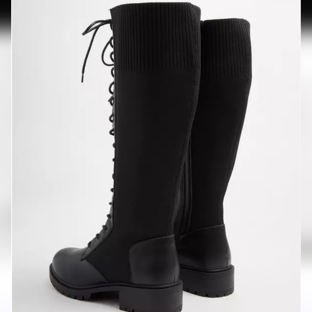 Black Lace-Up Knee-High Combat Boots NWOT - Picture 3 of 8